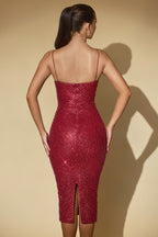 Oh Polly Embellished Midi Dress in Red