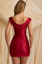 Oh Polly Off-Shoulder Draped Mini Dress in True Red